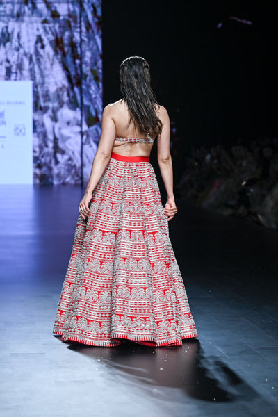 Red Geometric Heavy Lehenga Set