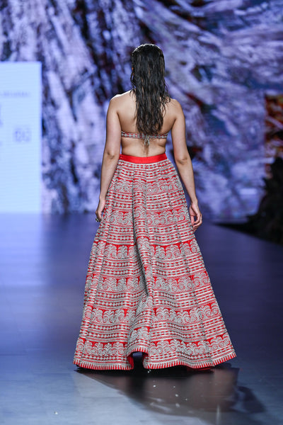 Red Geometric Heavy Lehenga Set