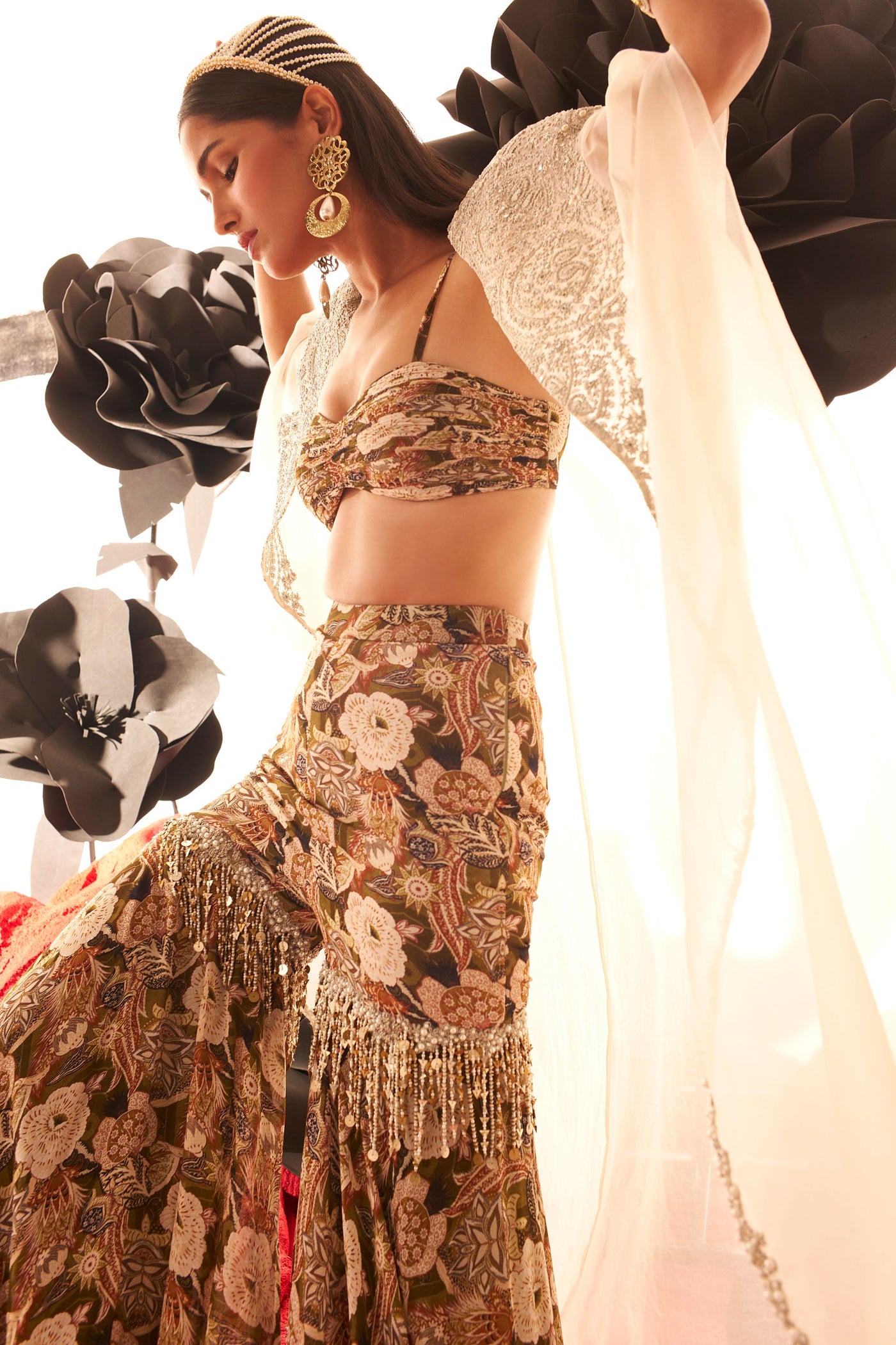 Abstract Floral Gharara & Cape Set