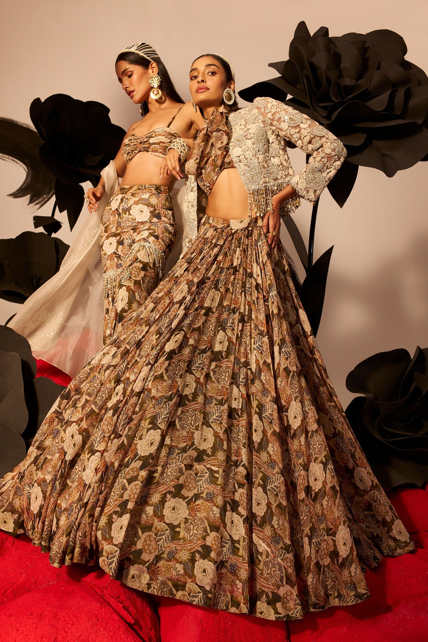 Abstract Floral Skirt & Jacket Set