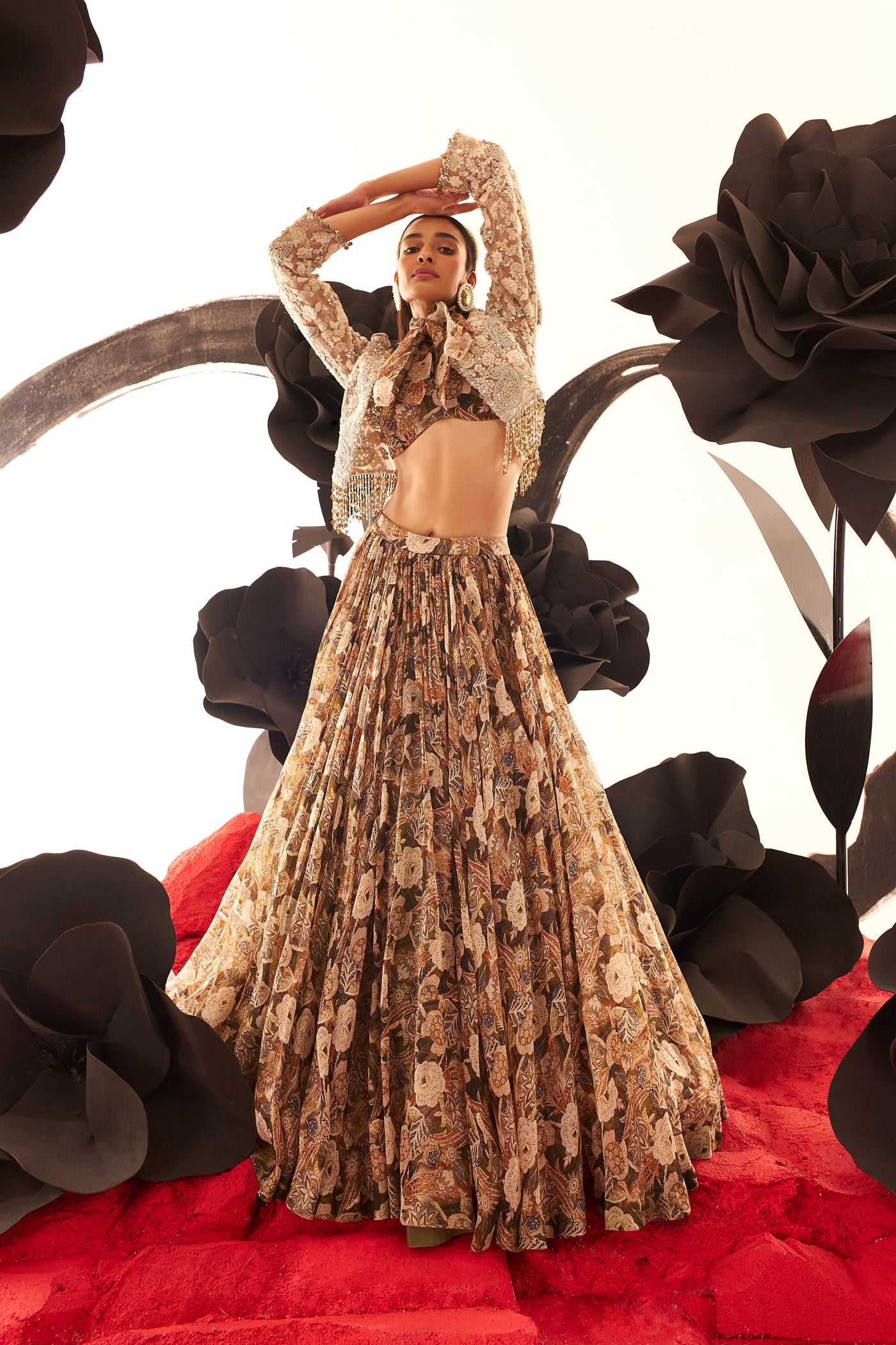 Abstract Floral Skirt & Jacket Set