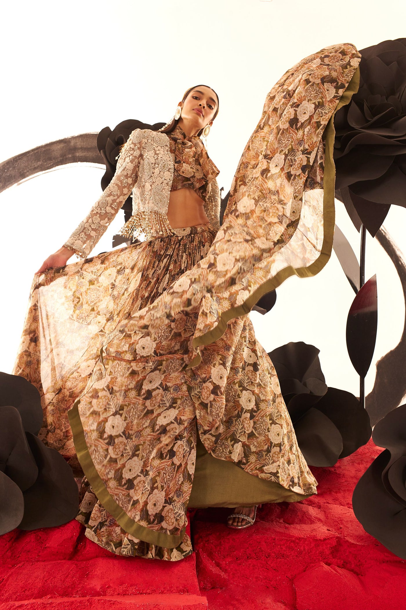 Abstract Floral Skirt & Jacket Set