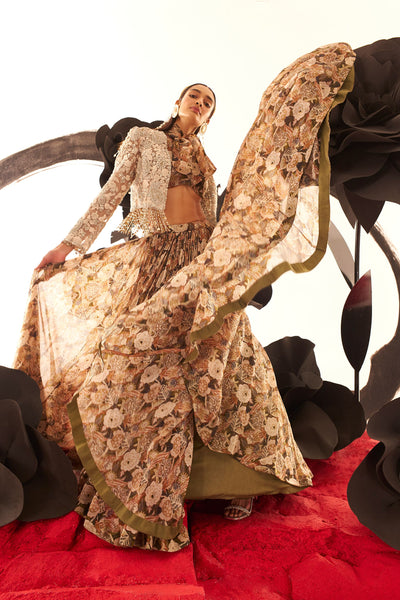 Abstract Floral Skirt & Jacket Set