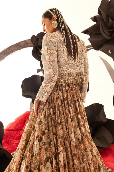 Abstract Floral Skirt & Jacket Set