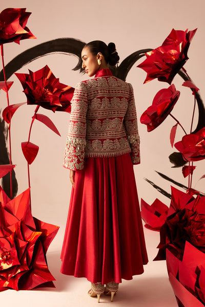 Retro Red Bow Anarkali with Jacket