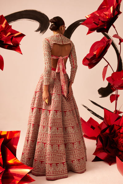 Red Geometric Heavy Lehenga Set