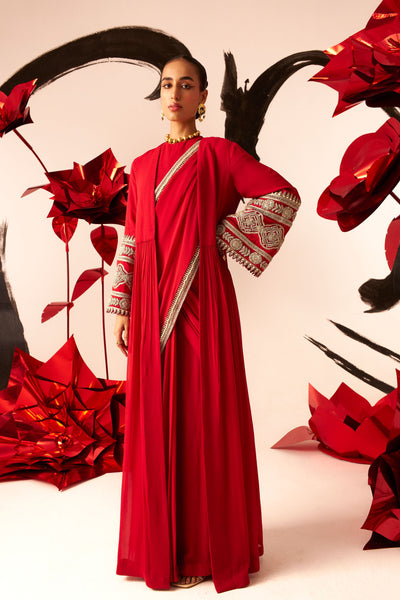 Retro Red Jacket & Saree