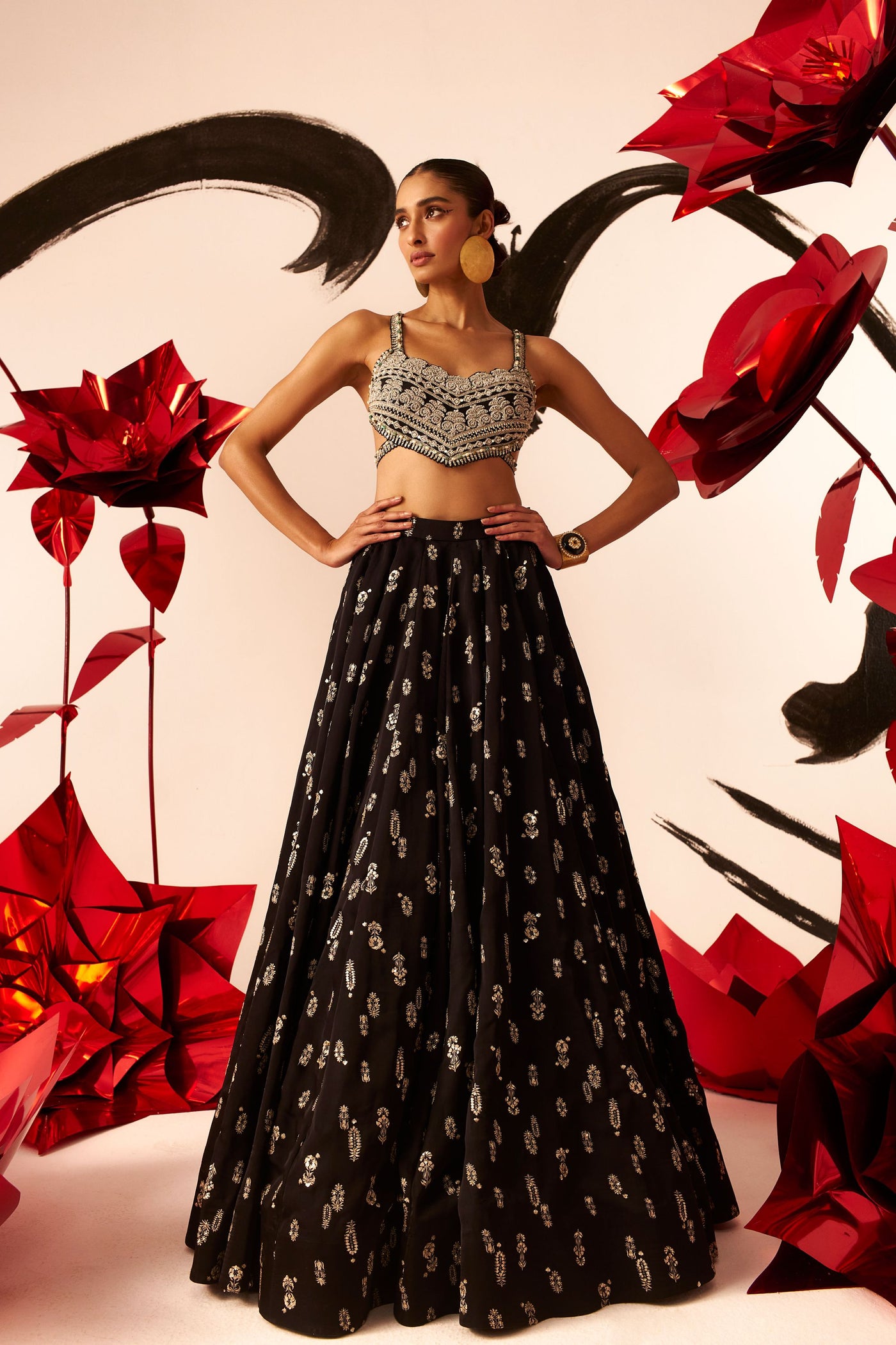 Black Floret Lehenga Set