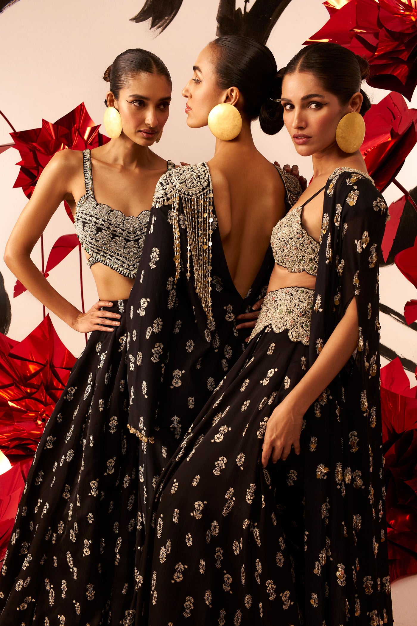 Black Floret Lehenga Set