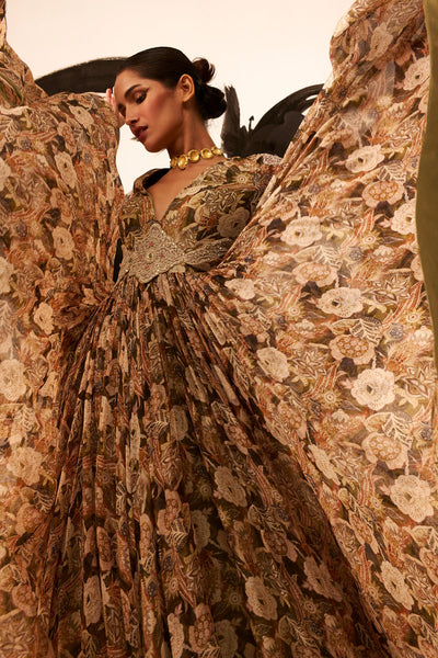 Abstract Floral Belted Anarkali
