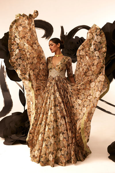 Abstract Floral Belted Anarkali