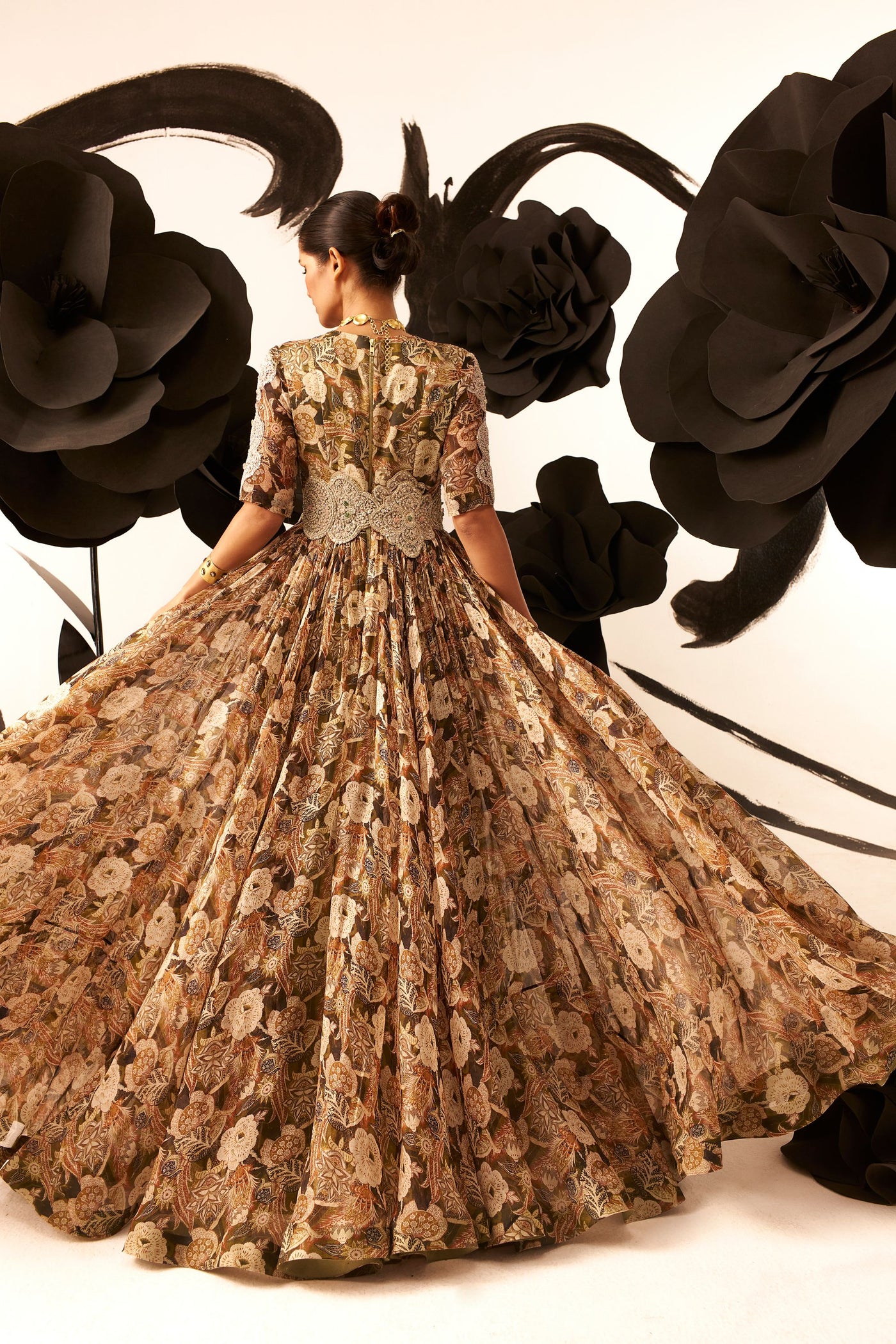 Abstract Floral Belted Anarkali