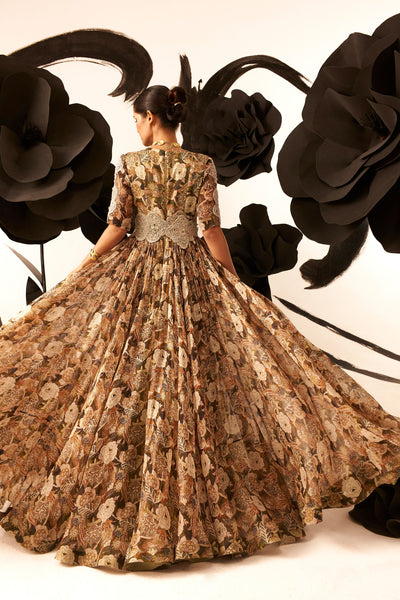 Abstract Floral Belted Anarkali