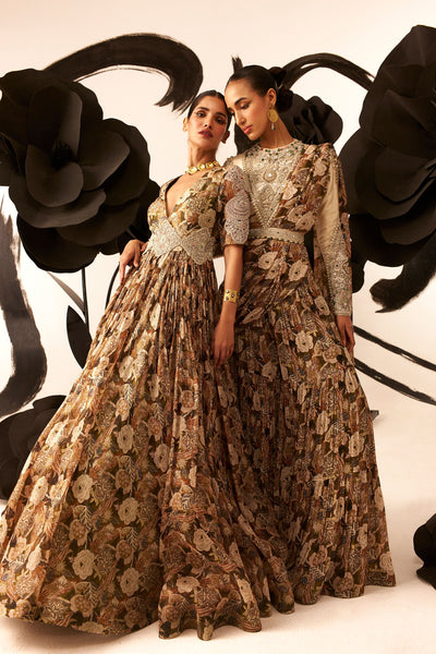 Abstract Floral Belted Anarkali