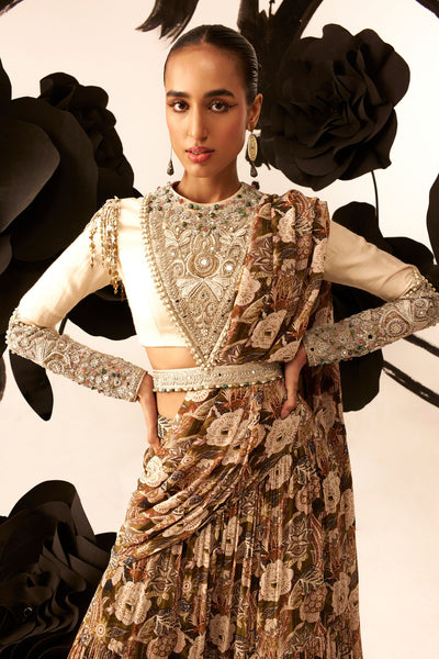Abstract Floral Palazzo Saree Set