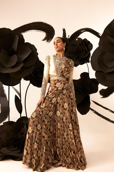 Abstract Floral Palazzo Saree Set