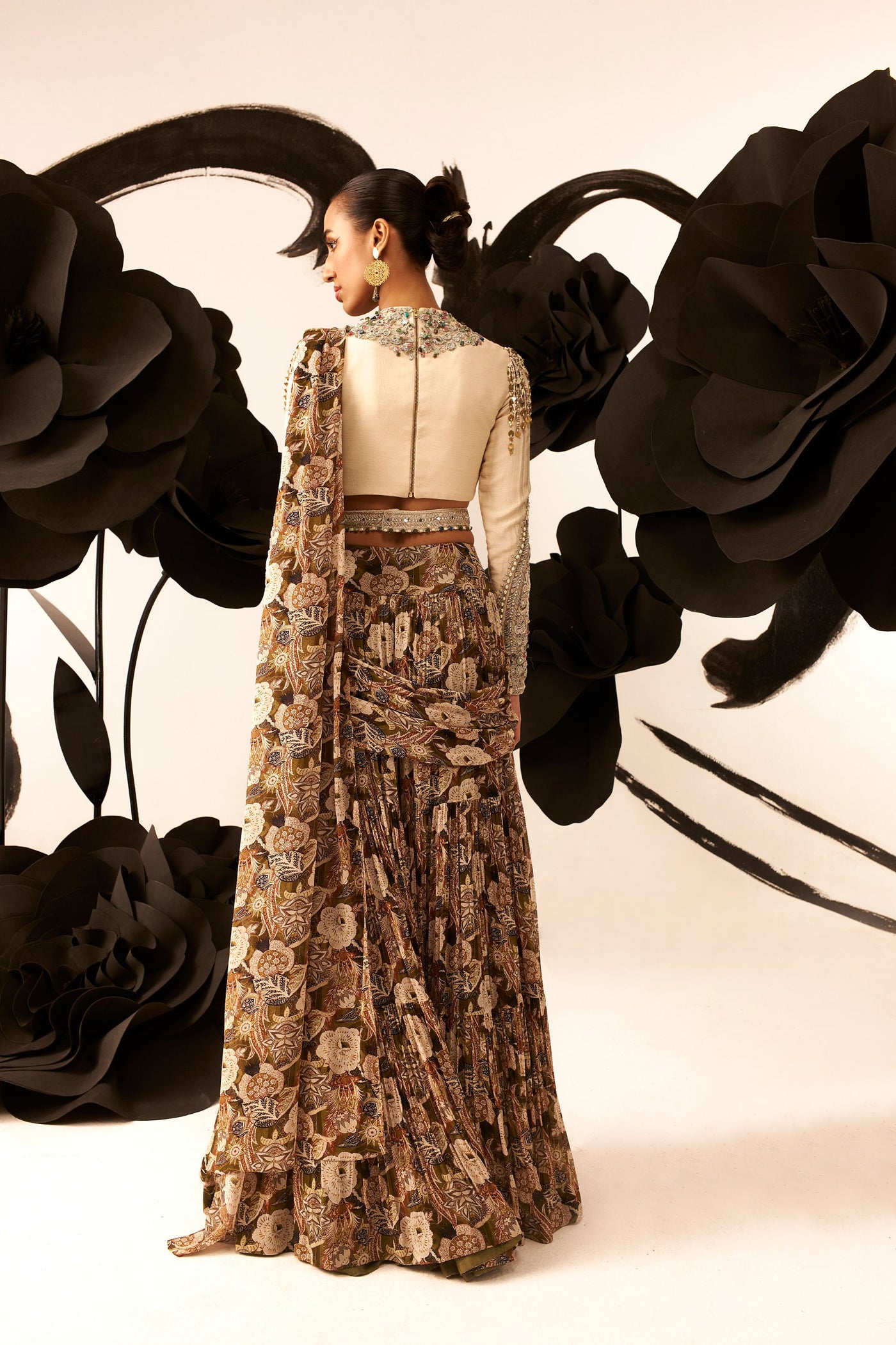 Abstract Floral Palazzo Saree Set
