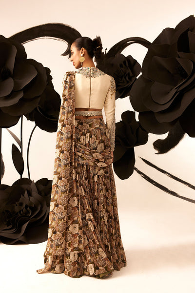 Abstract Floral Palazzo Saree Set