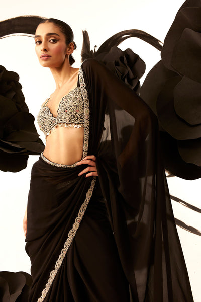 Black 6 Yard Embroidered Saree