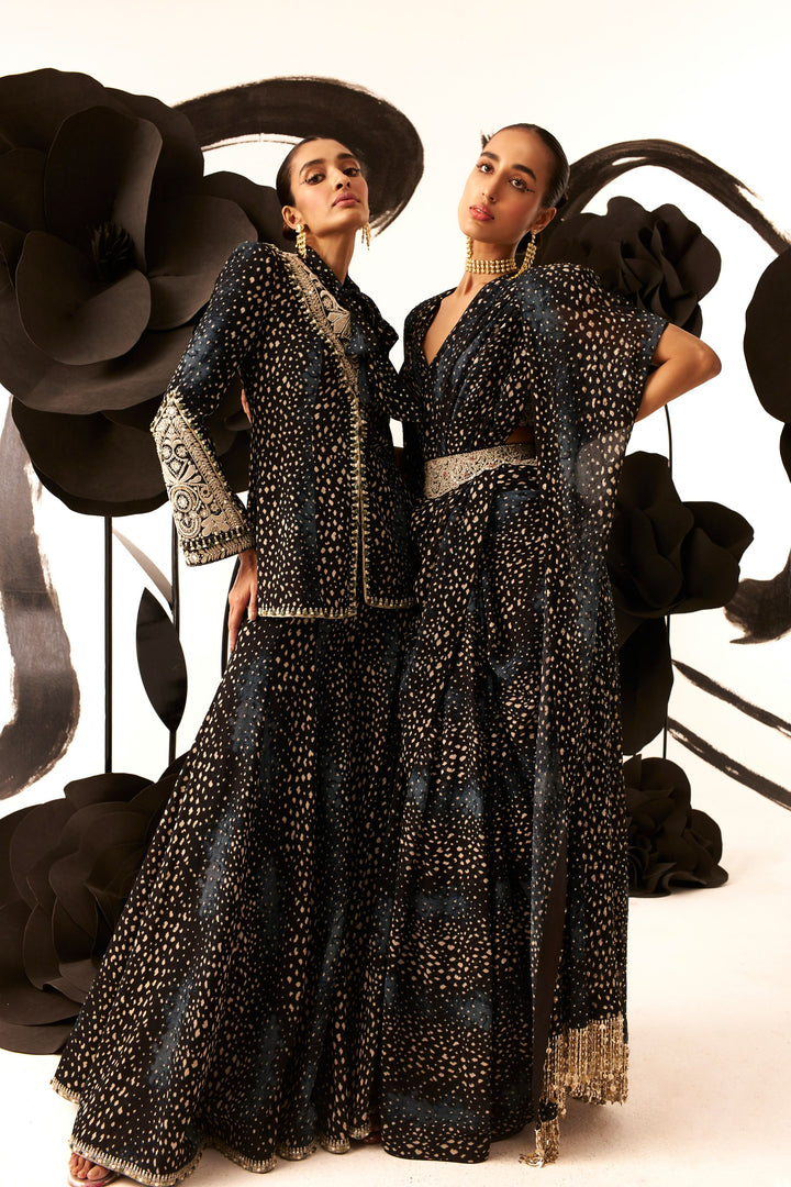 Rosette Embroidered Bow Jacket & Sharara Set
