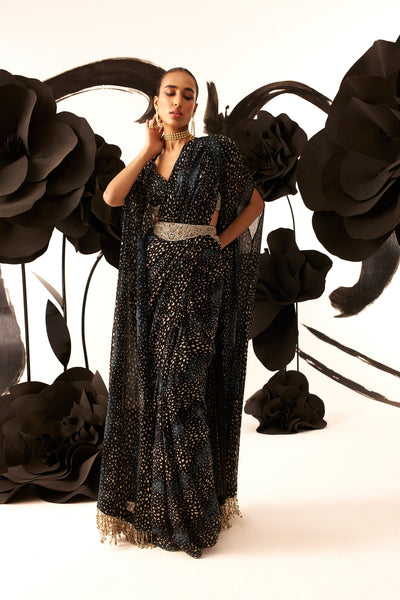 Rosette Belted Cape Saree