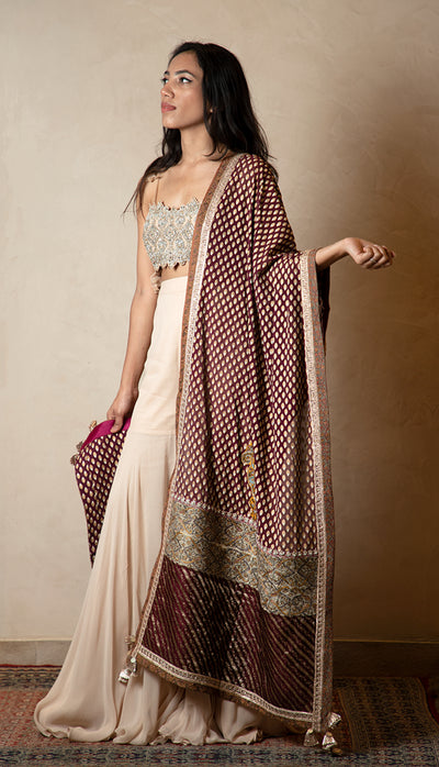 Burgundy Bindi Print Odhni