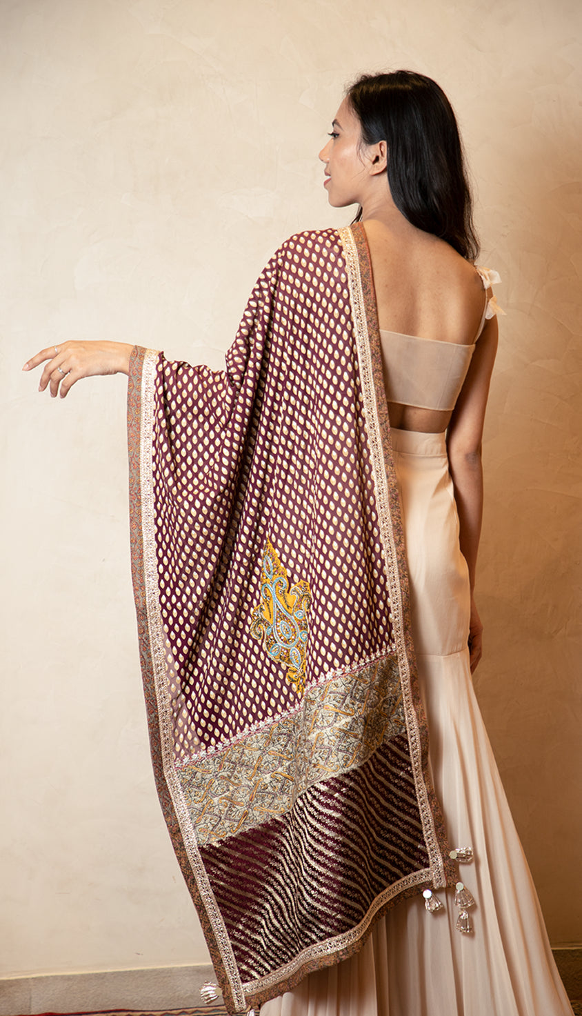 Burgundy Bindi Print Odhni