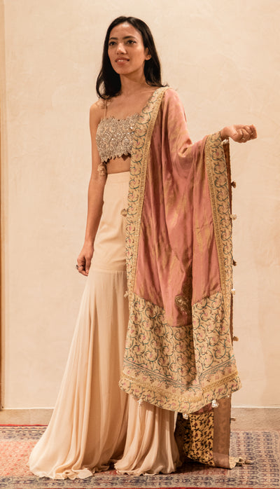 Printed Odhni with Embroidered Border