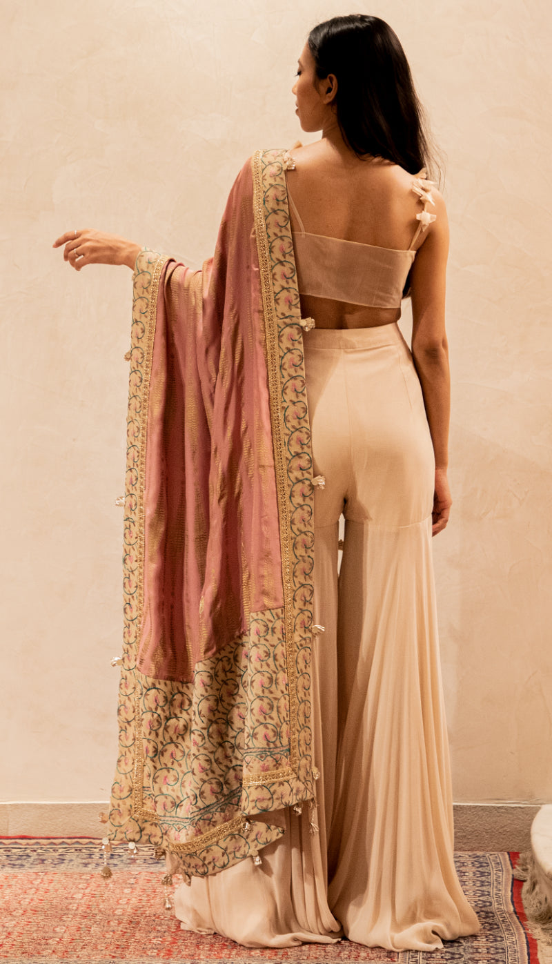 Printed Odhni with Embroidered Border