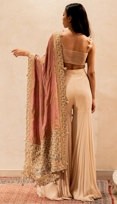 Printed Odhni with Embroidered Border