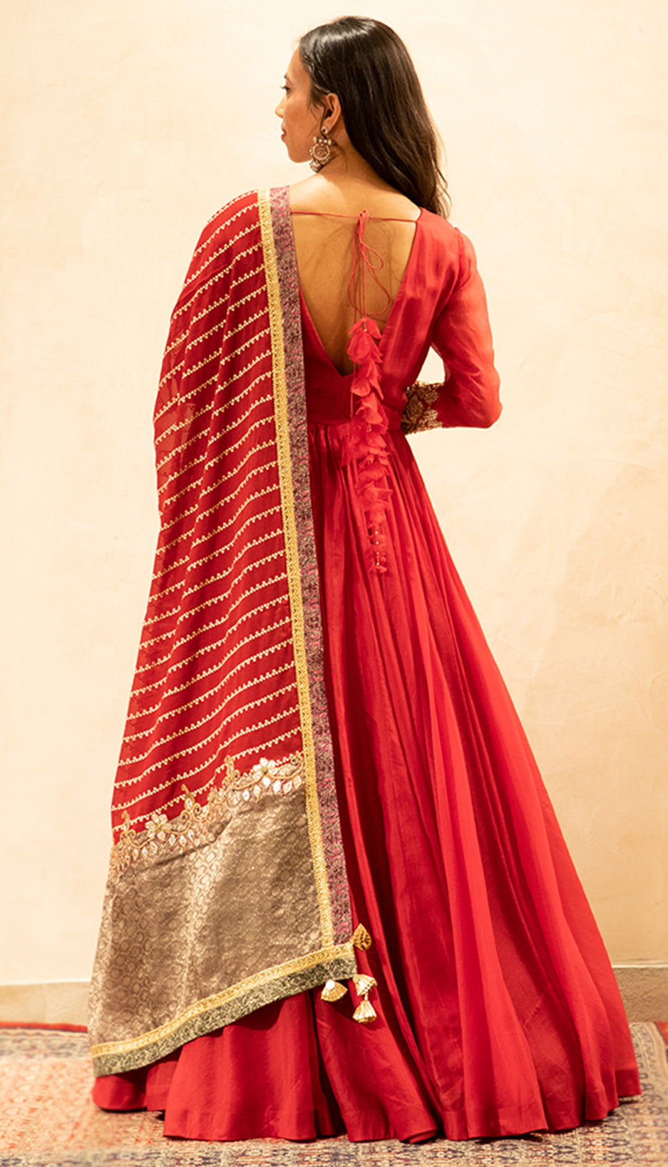 Red Nukta Georgette Embroidered Odhni