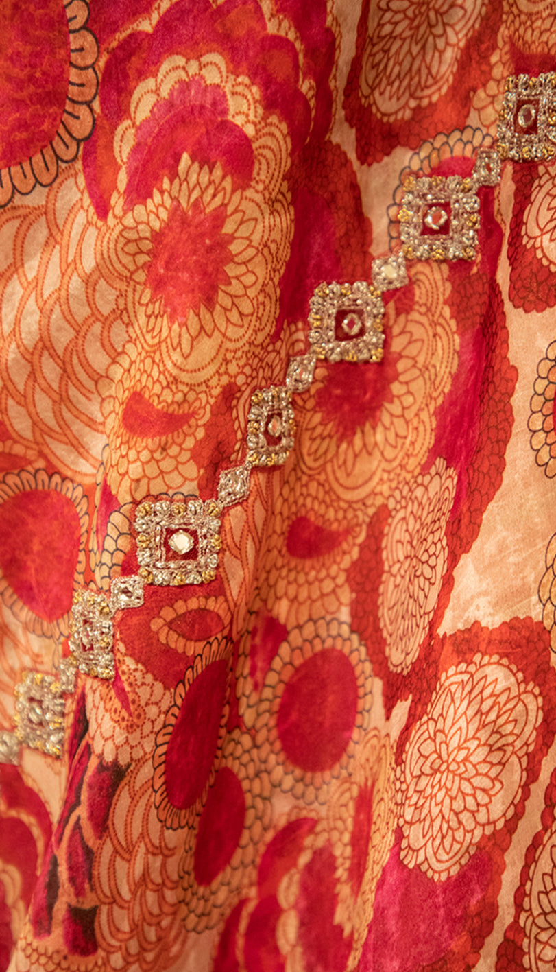 Blossom Print Odhni with Banarsi Border