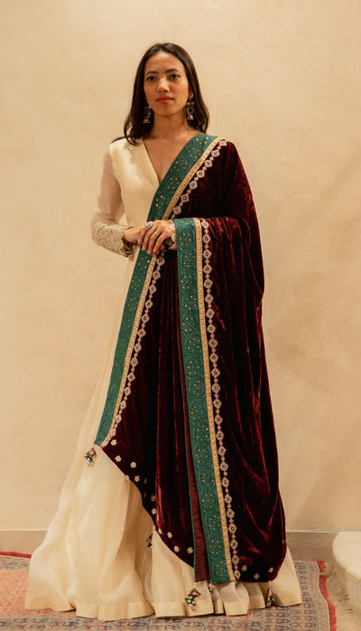 Burgundy Velvet Odhni