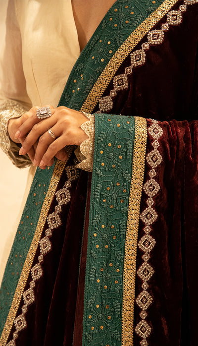 Burgundy Velvet Odhni