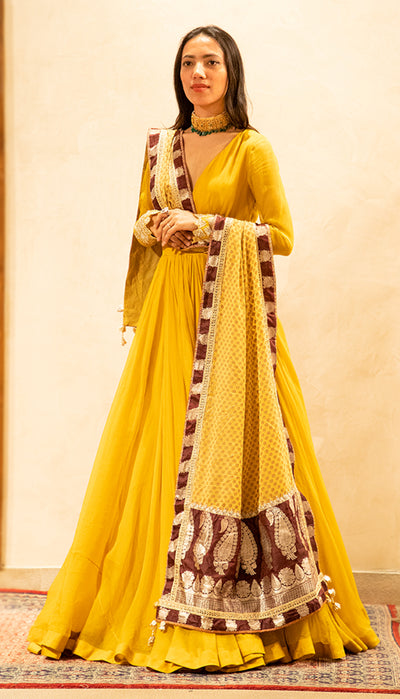 Yellow Mogra Print Odhni