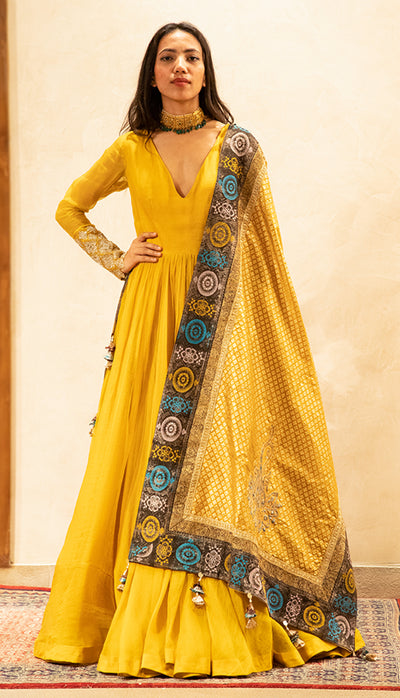 Haldi Mogra Print Odhni