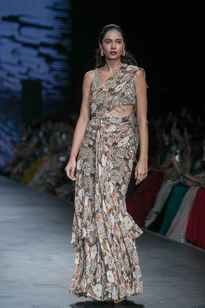 Abstract Floral Draped Saree