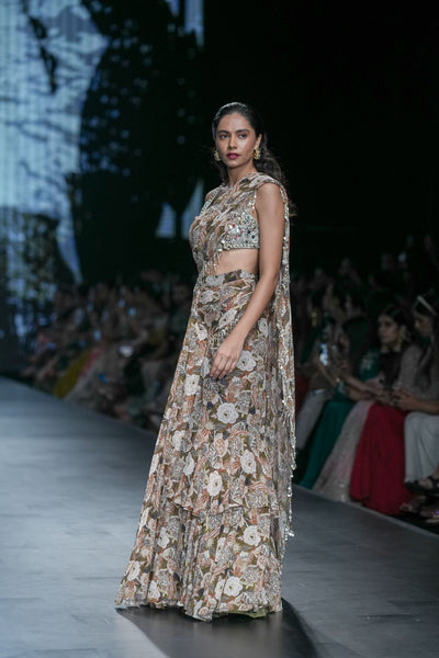 Abstract Floral Draped Saree