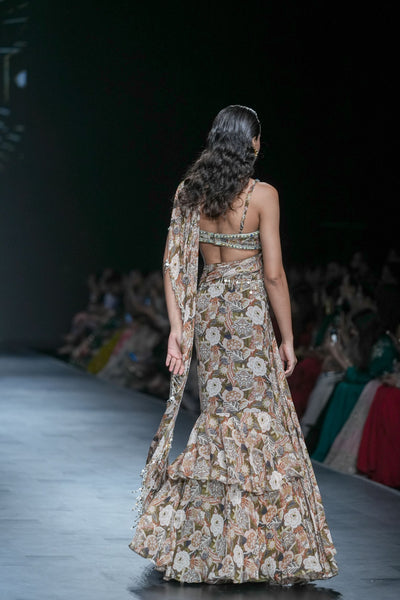 Abstract Floral Draped Saree
