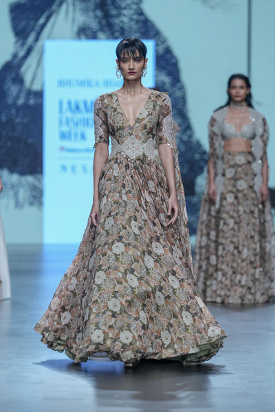 Abstract Floral Belted Anarkali
