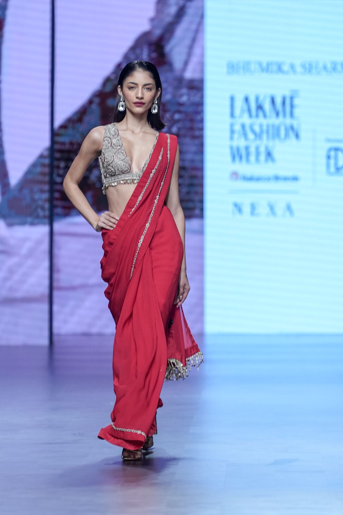 Red 6 Yard Saree with Embroidered Blouse