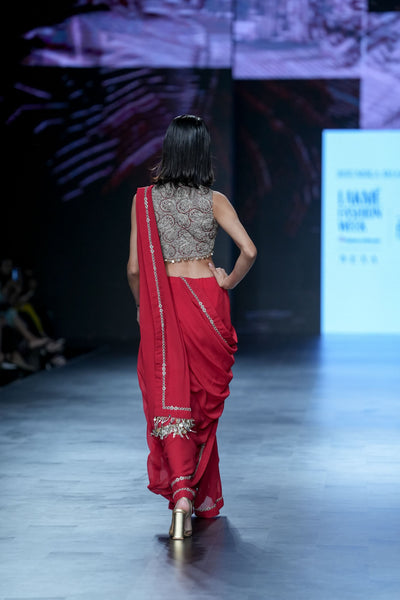 Red 6 Yard Saree with Embroidered Blouse