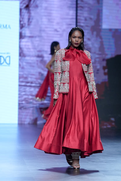 Retro Red Bow Anarkali with Jacket