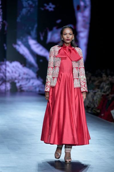 Retro Red Bow Anarkali with Jacket