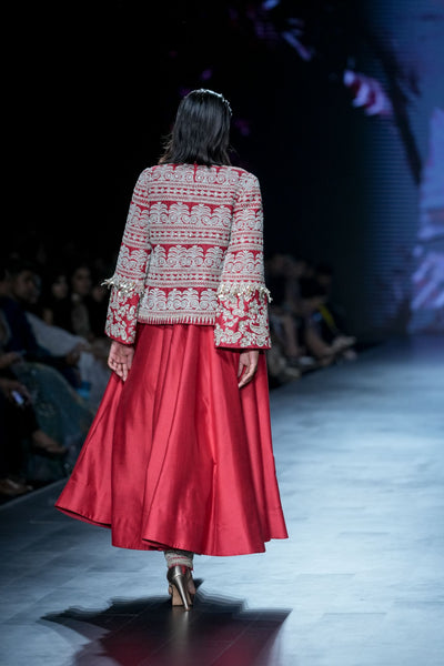 Retro Red Bow Anarkali with Jacket