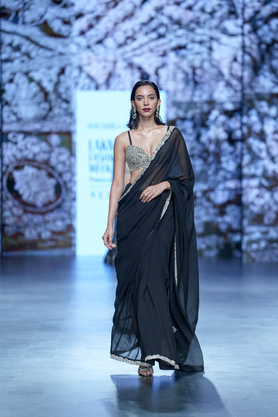 Black 6 Yard Embroidered Saree