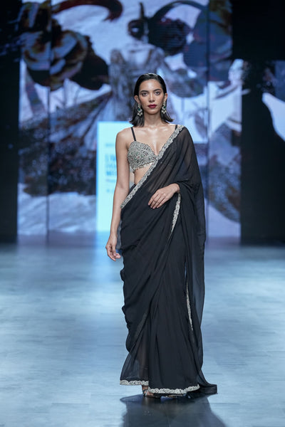 Black 6 Yard Embroidered Saree