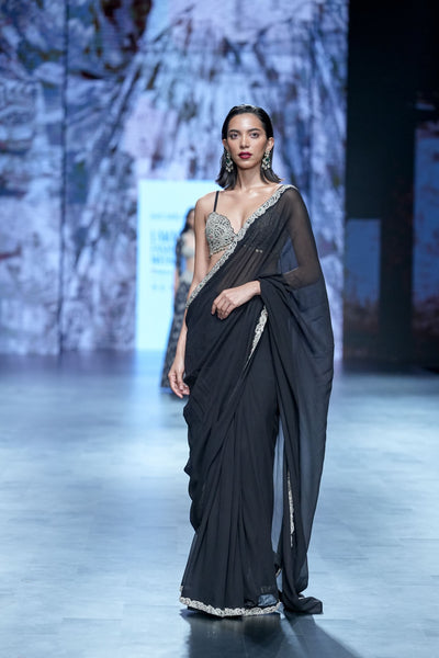 Black 6 Yard Embroidered Saree