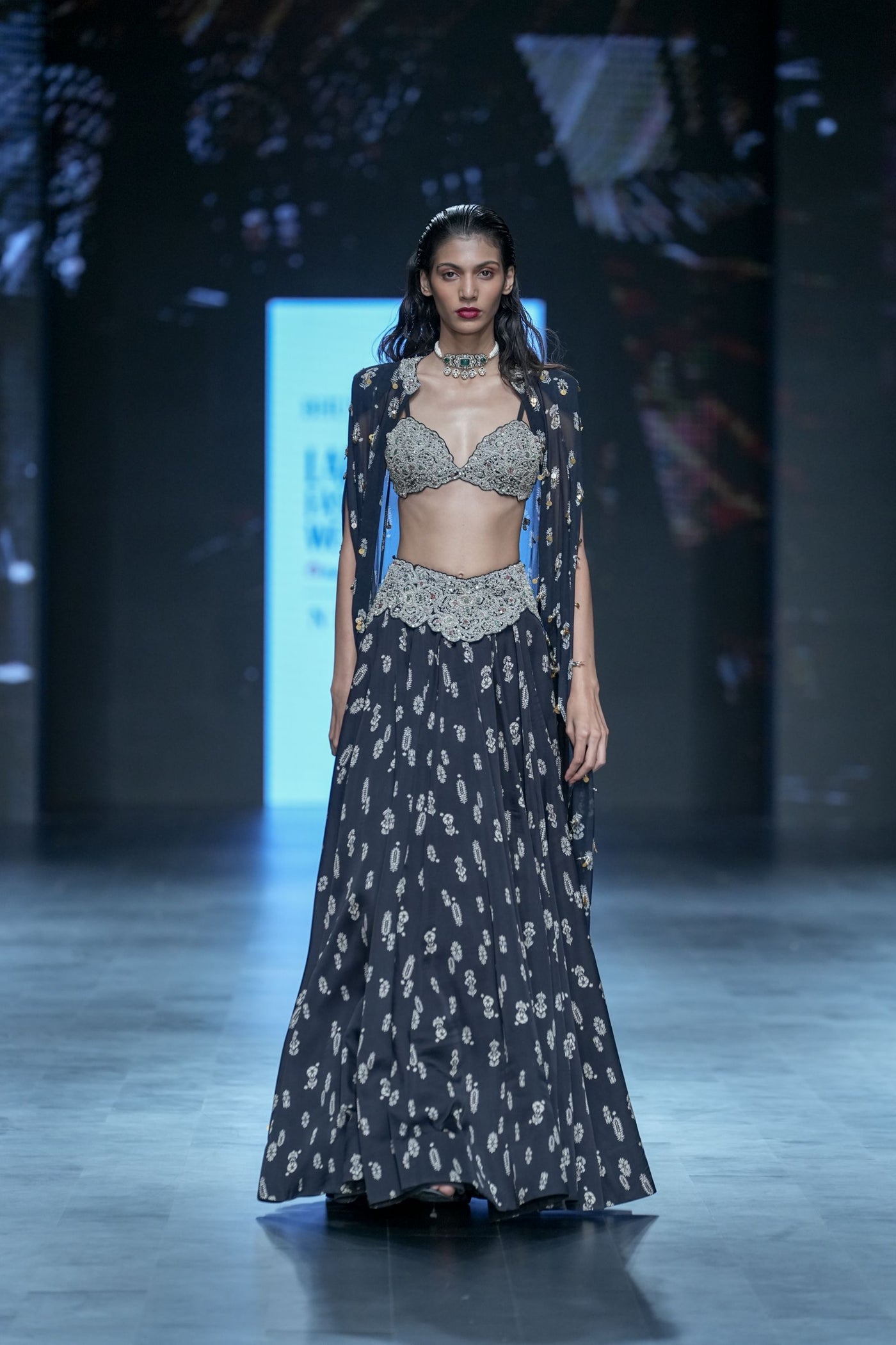 Black Floret Lehenga & Cape Set