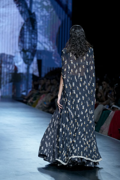 Black Floret Lehenga & Cape Set
